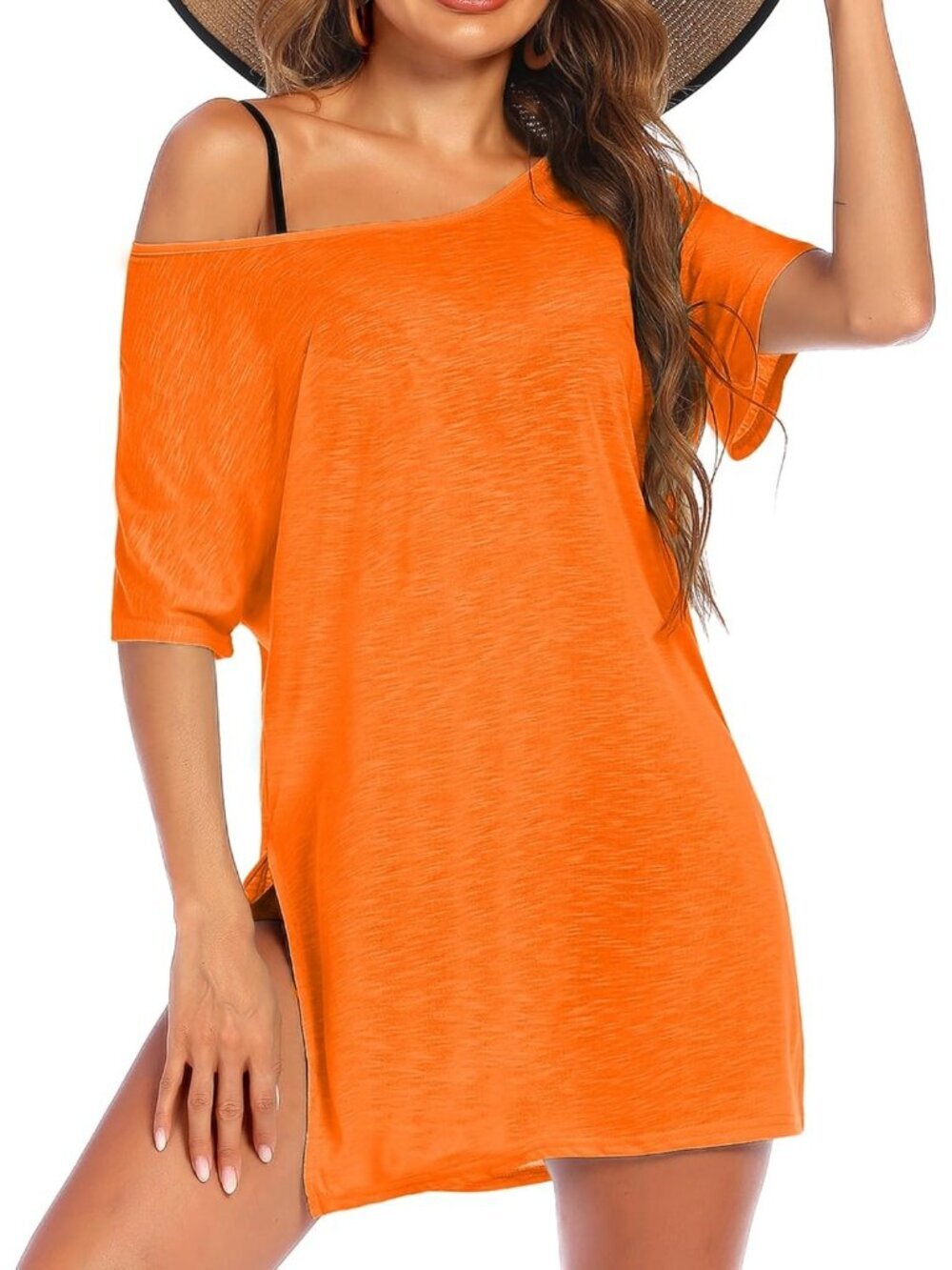 Women's Fluorescence  Orange Sleeve Cover Ups for Beach Bathing Suit Swimwear